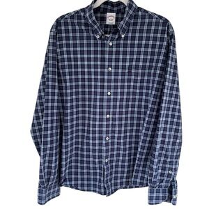 Brooks Brothers Men's Navy Plaid Button-Down Shirt L